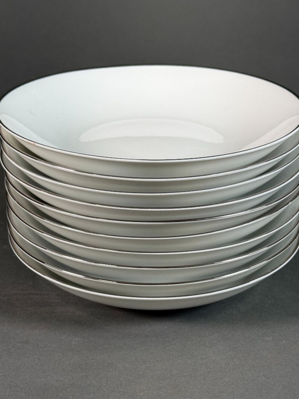 Vintage Johann Haviland Bavaria Germany White Porcelain Soup Bowls Platinum Trim